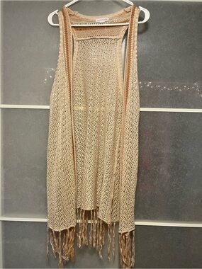 Cream Crochet Fringe Cardigan Vest